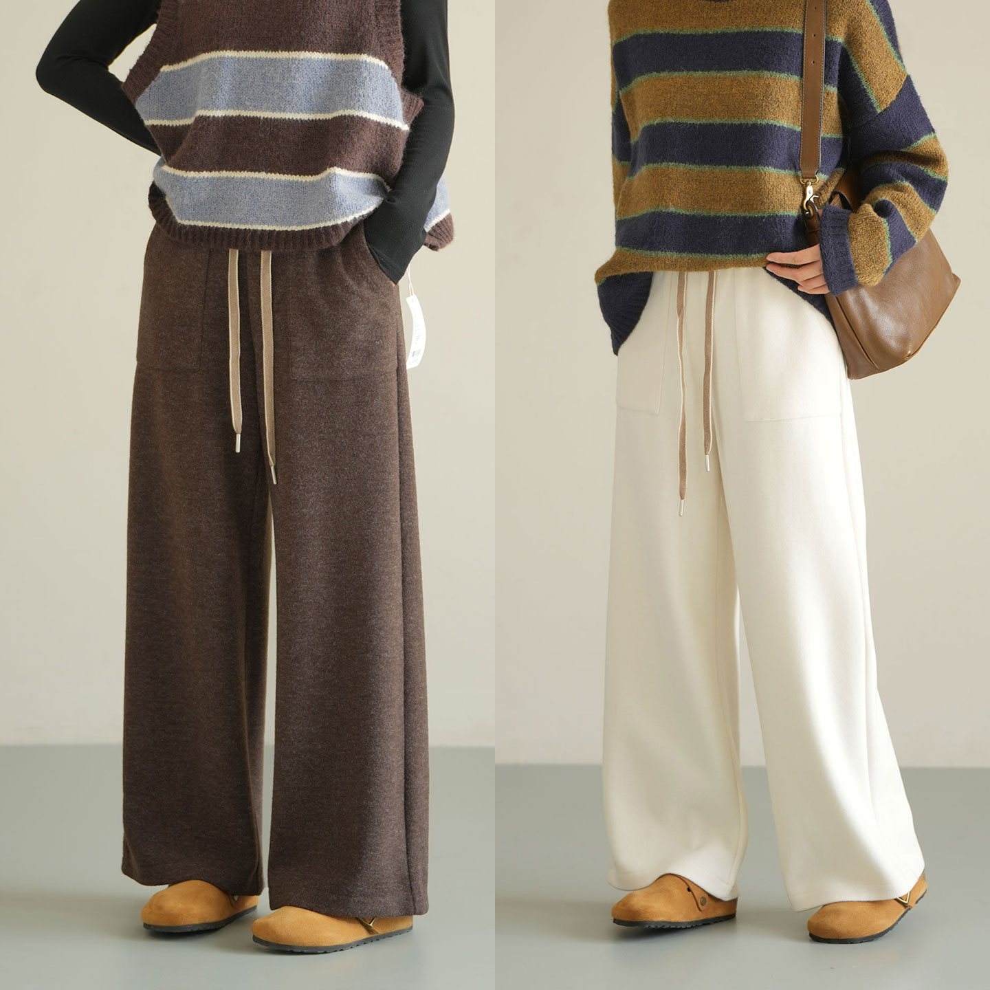 460g女士阔腿裤 浣熊绒百搭阔腿裤 抽绳松紧腰长裤 秋冬款 女装