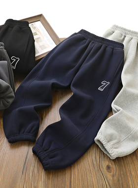 85566 儿童一体绒卫裤 男童女童保暖运动裤 中大童收口裤170秋冬