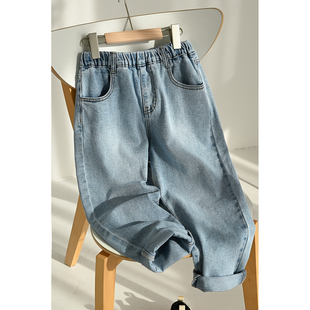 中大童长裤 83970 男女童直筒裤 儿童水洗纯棉牛仔裤 春秋 浅蓝色