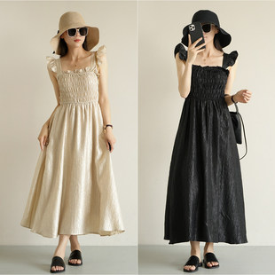 清库 莱赛尔女士飞飞袖连衣裙 显瘦吊带A字长裙子夏季不易皱 女装