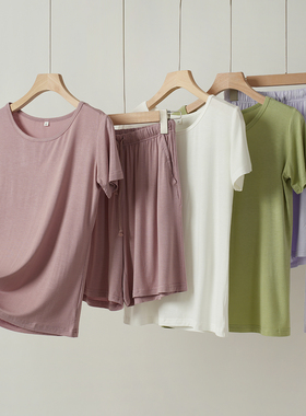 89075 单件拍 女士莫代尔家居服圆领短袖五分裤薄软睡衣睡裤夏款