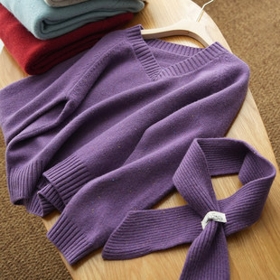 出清 无补 16支双股 女士V领毛衣围巾两件套 冬款