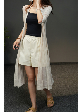 80102 清库 女士薄款开衫外披 七分袖镂空风衣外套 夏款C