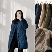 可机洗 秋冬款 夹丝棉棉服 特 轻便保暖圆领棉衣外套 中长款 女装