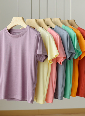 79660 清库 丝光棉短袖T恤 薄款纯色 女士男童女童 圆领