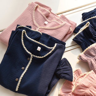 特 双层绉布 女士纯棉家居服套装 圆领睡衣 起居服 春秋女装