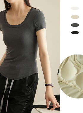 86412 带BRA莱赛尔竹纤维女士短袖T恤 免穿文胸 修身显瘦T恤 夏款