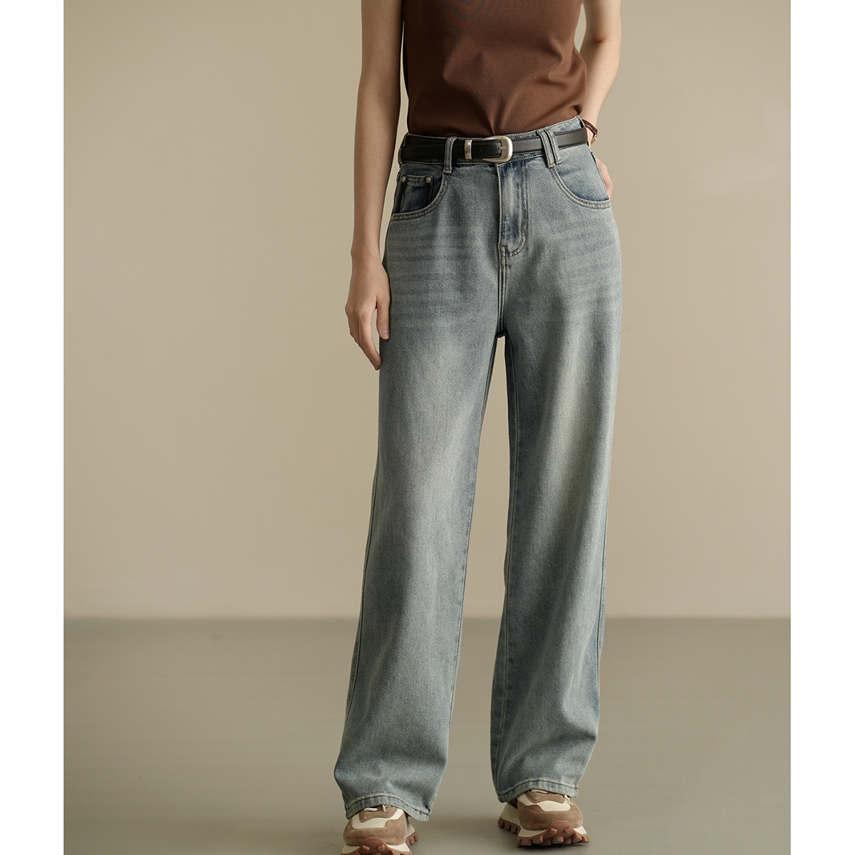 微廓牛仔裤直筒棉+莱赛尔长裤