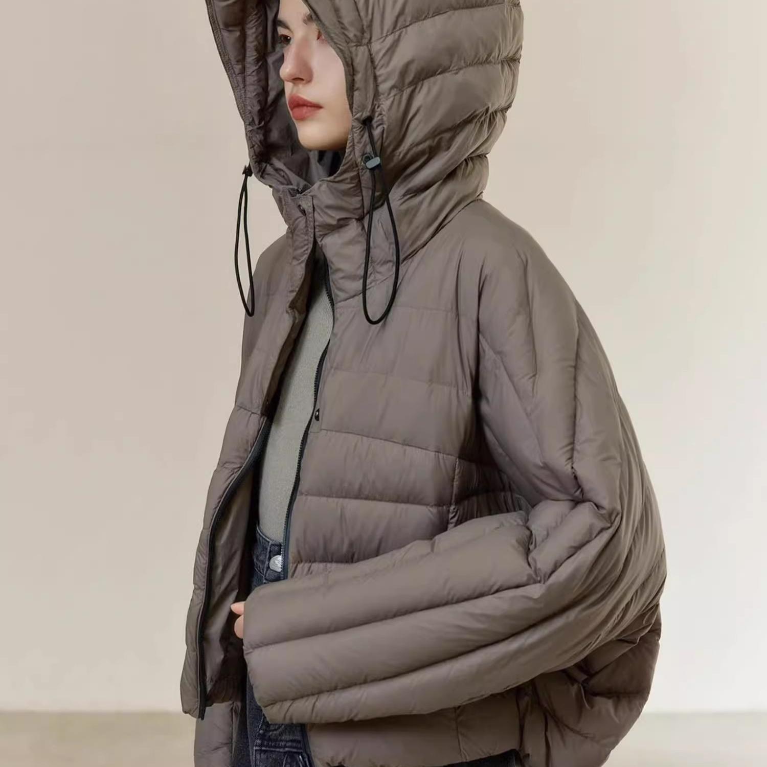 蝙蝠袖短款90白鸭绒羽绒服