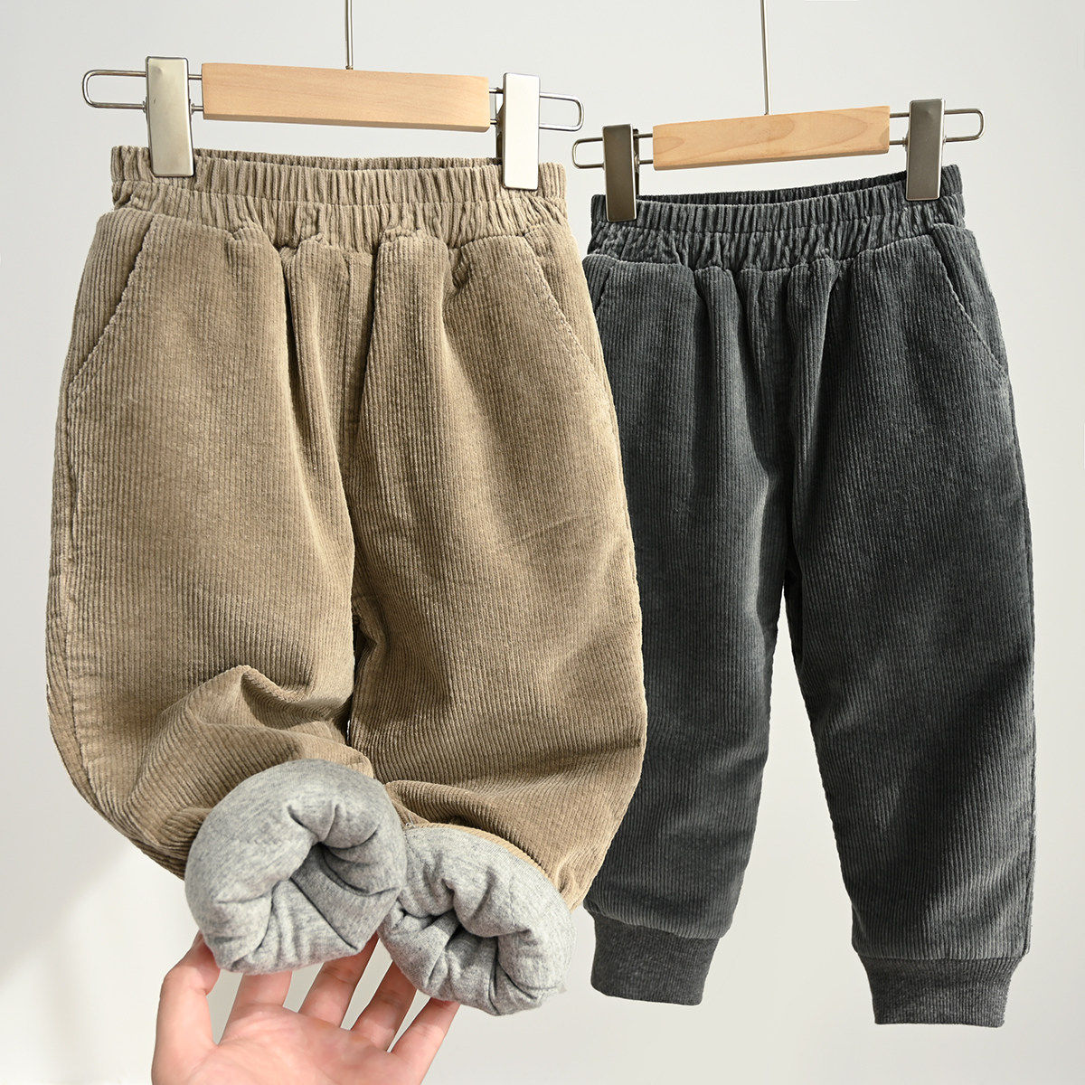 特 儿童纯棉灯芯绒棉裤 男童女童夹棉收口保暖裤 中大童