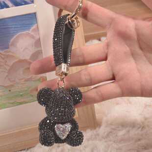 卡通钥匙扣可爱爱心熊镶钻熊汽车钥匙挂件钻女高档个性包包挂饰