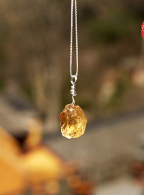 佛言佛语 自制黄水晶随形吊坠银链手工五行招财护身平安定制情侣