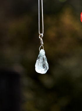 佛言佛语 自制海蓝宝随形吊坠银链手工五行招财护身平安定制情侣