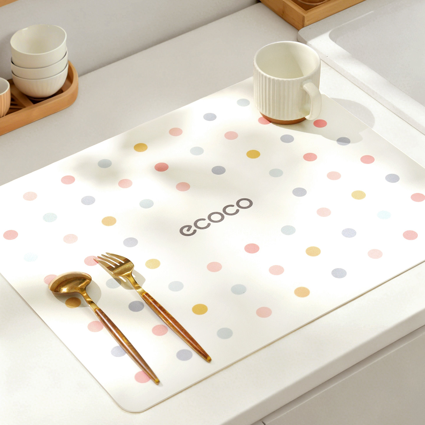ecoco厨房台面吸水垫水龙头餐具干燥杯垫水池桌面专用防滑沥水垫
