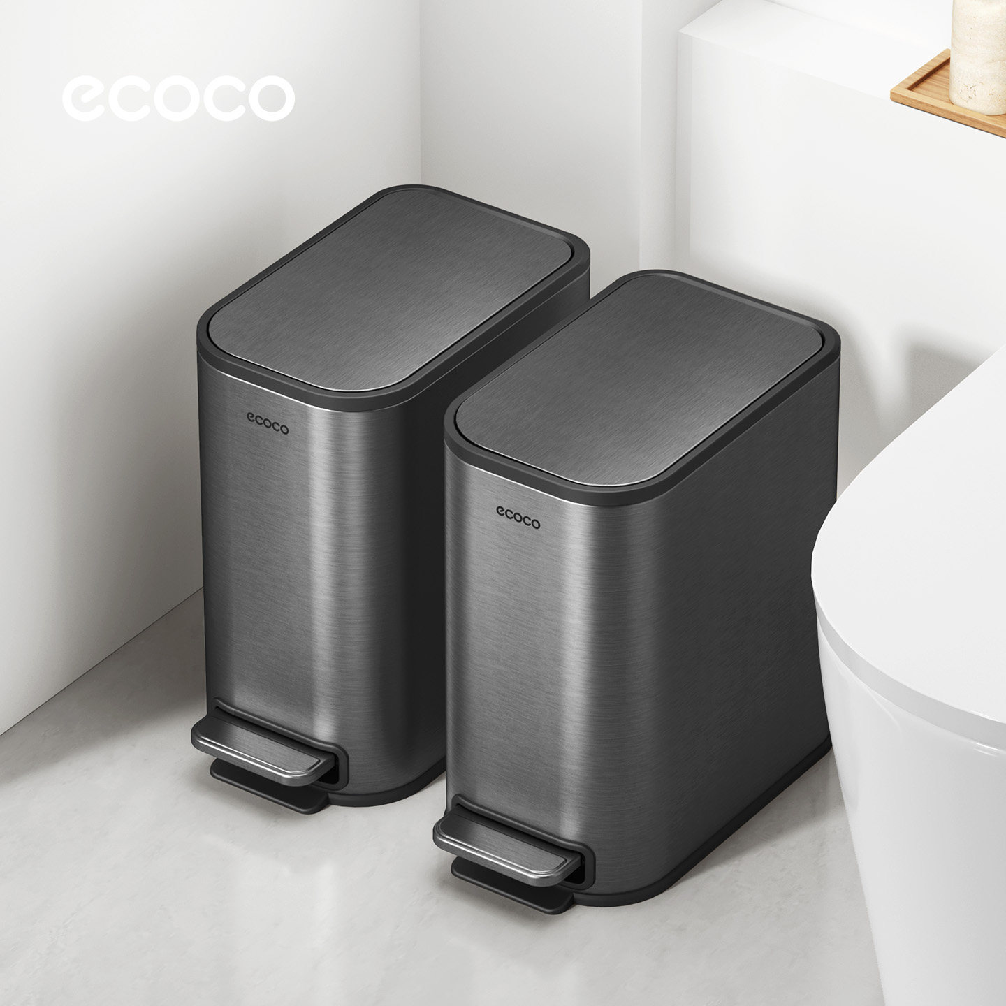 ecoco不锈钢家用垃圾桶卫生间夹缝专用脚踩金属窄厕所带盖卫生桶图片