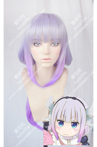小林家的妹抖龙康娜 长大银紫渐变紫红双马尾齐刘海cosplay假发