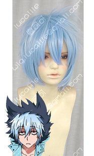 吸血鬼仆人 小黑 天蓝美少年翻翘款冰蓝渐变 动漫cosplay假发