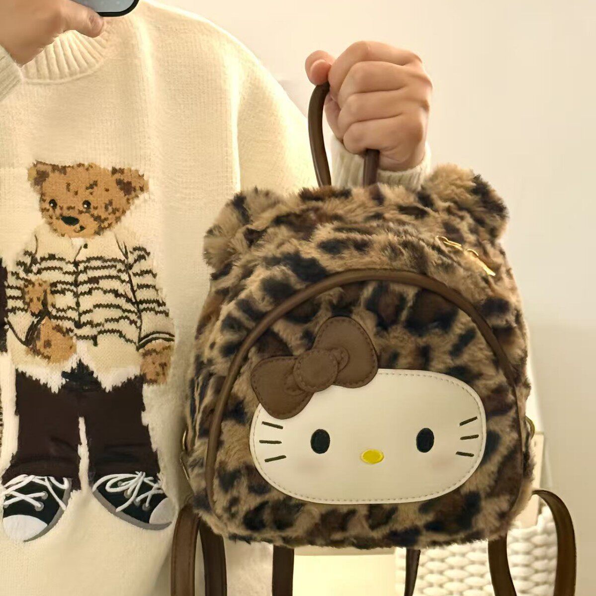 可爱迷你豹纹kt猫咪双肩包2025秋冬小众高级感猫猫书包学院风背包