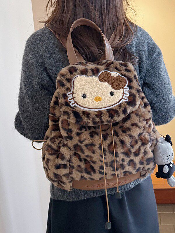 高颜值复古豹纹kt双肩包包女2026新款轻便小书包日常通勤出街背包