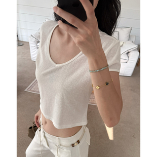 型亚麻混纺四色正肩短袖 今夏bi入系列 小巧好版