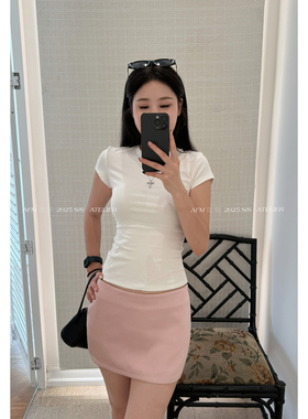 人鱼 海洋纯色仿醋酸高知穿搭miu系短半裙自带安全裤粉色半身裙