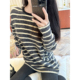 海盐奥利奥绒绒澳绒加厚慵懒宽松显瘦长袖 条纹t恤女加绒长袖 内搭