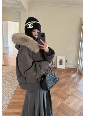 毛领连帽95白鸭绒派克羽绒服冬季女款羽绒服轻薄内胆短款AFM定制