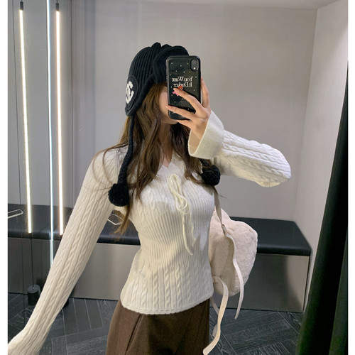 人鱼_纯羊毛镂空肌理绑带纯欲韩系针织打底衫内搭上衣 AFM定制