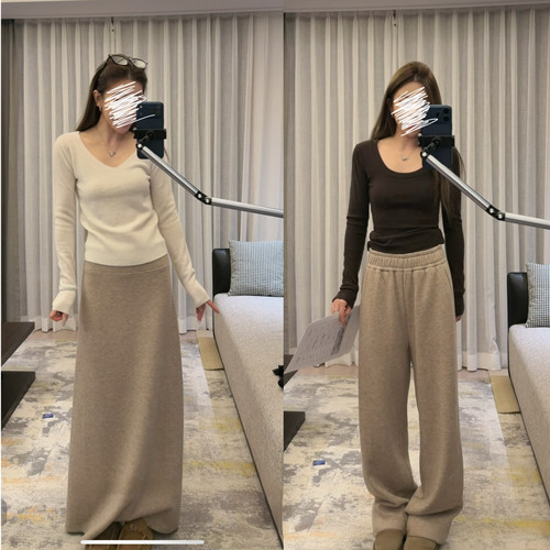 特调燕麦系银狐绒裤子/复合半裙
