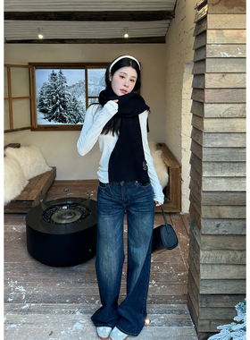 利落不拖沓 猫须丹宁直筒牛仔裤 牛仔裤女秋冬AFM定制秋冬阔腿