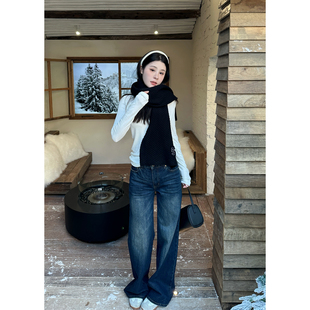 利落不拖沓 猫须丹宁直筒牛仔裤 牛仔裤女秋冬AFM定制秋冬阔腿