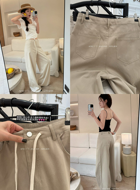 抽绳休闲裤阔腿裤女裤子女款夏白色裤子薄款夏季裤子休闲裤亚麻裤