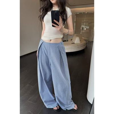蓝格休闲裤百搭宽松显瘦阔腿裤