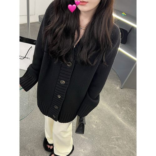 全羊毛粗织开衫加厚通勤纯色