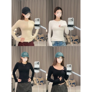 AFM定制 T恤内搭冬 skims自发热小蛮腰打底女基础百搭修身 显瘦长袖