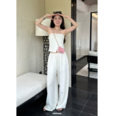 休闲裤 白色裤 女夏季 套装 子AFM 老钱风抹胸拖地裤 人鱼_亚麻阔腿裤