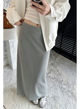 薄绒基础半裙女秋冬韩版纯色简约宽松显瘦百搭慵懒垂感长裙