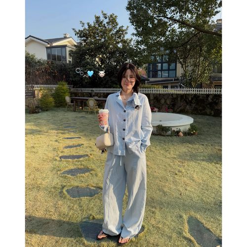 普罗旺斯晨雾老钱亚麻睡衣套装