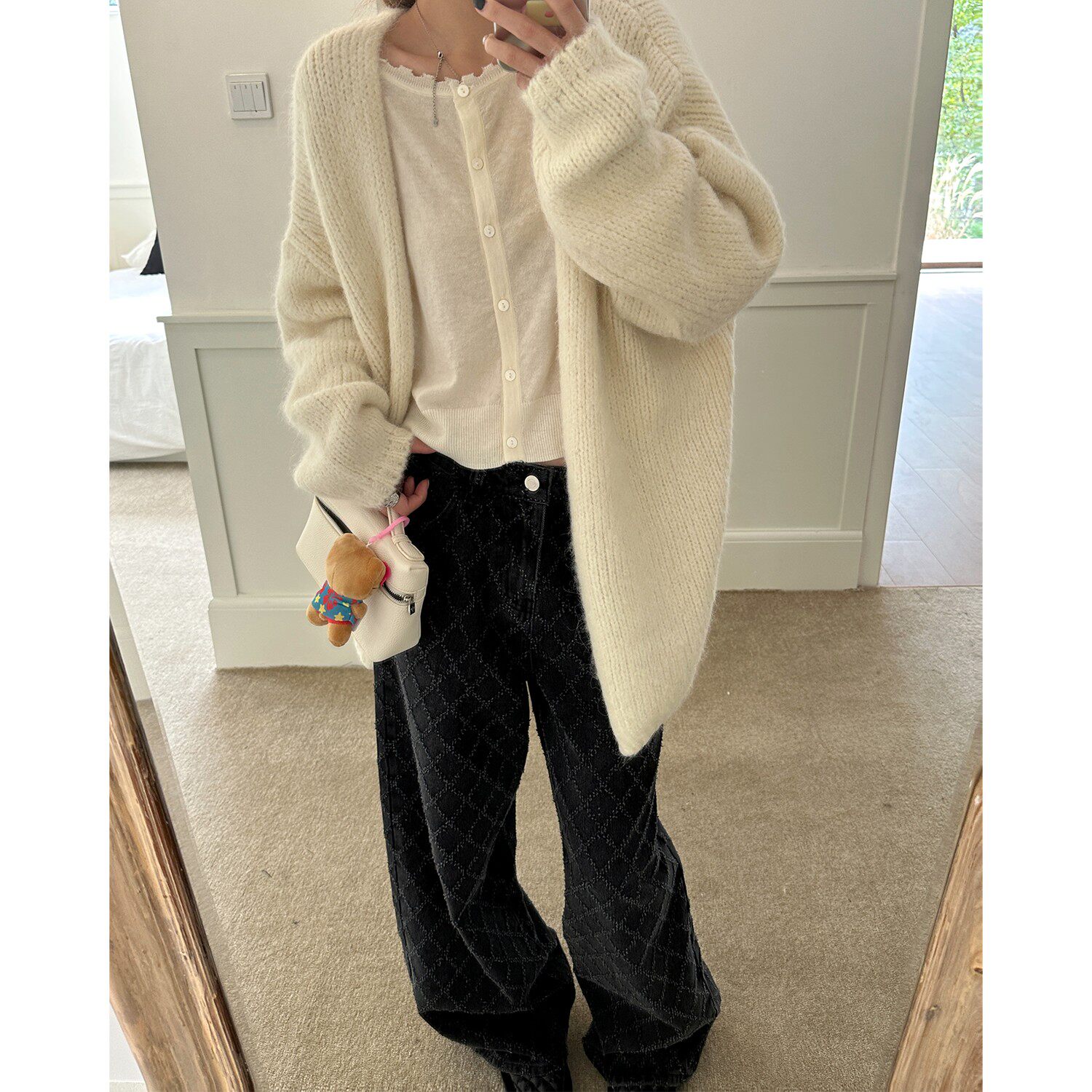 香香菠萝纹慵懒宽松感free牛仔裤