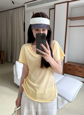 【淡人天菜】白色仿亚麻肌理感雪花棉T恤女宽松V领打底上衣短袖