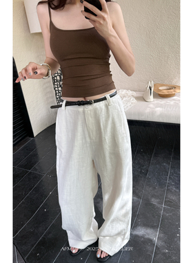 cleandaily西裤版型苎麻裤 清爽日常休闲裤阔腿裤白色裤子女款夏