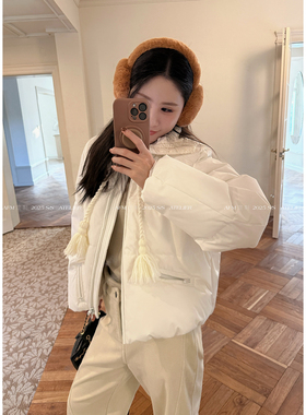 人鱼 复古气质毛线领90白鸭绒防水短羽绒服外套上衣短款 AFM定制