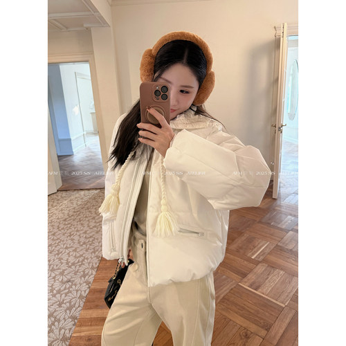 毛线领90白鸭绒防水短羽绒服