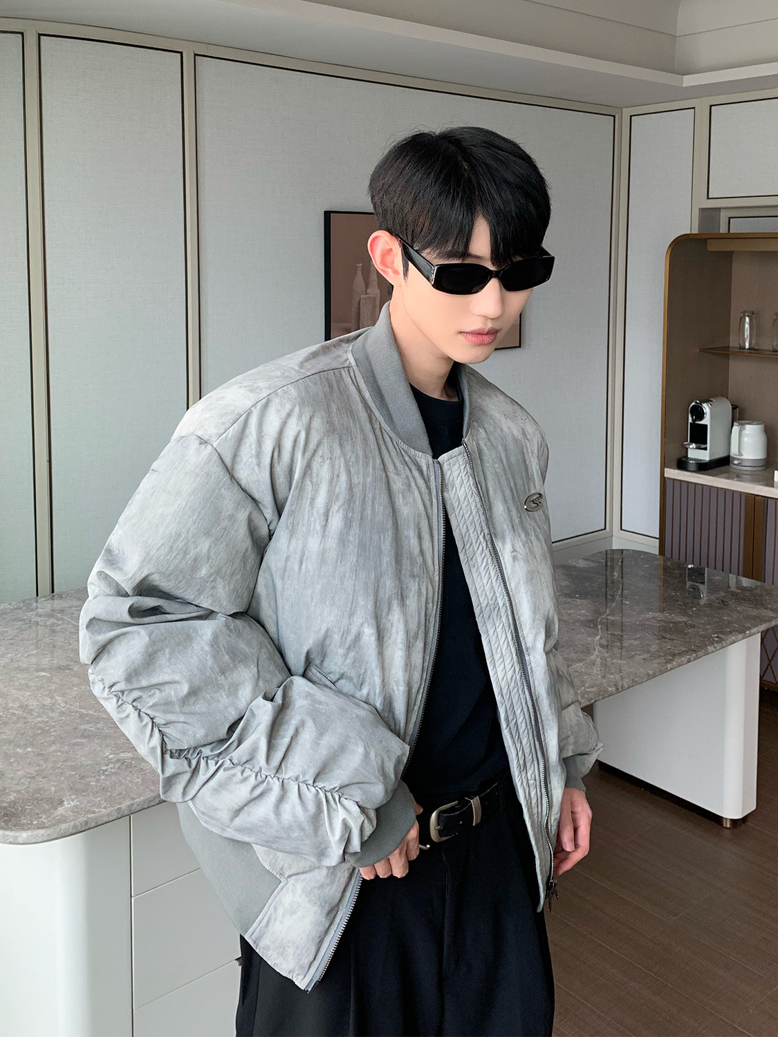 CUIBUJU NICHE PLEATED DESIGN SENSE COTTON JACKET MENS LOOSE WINTER MULTI-POCKET THICKENED WARM BREAD SUIT