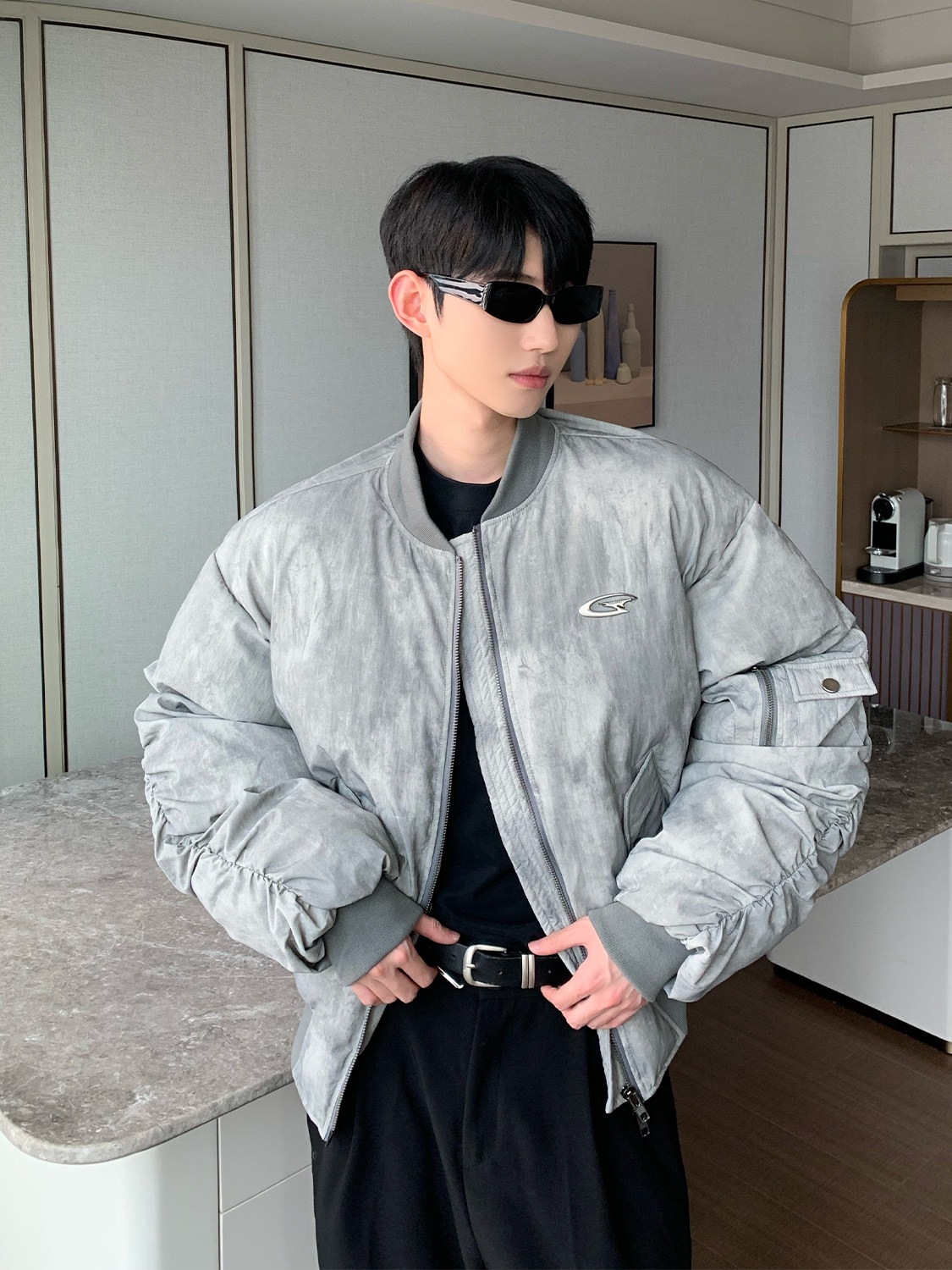 CUIBUJU NICHE PLEATED DESIGN SENSE COTTON JACKET MENS LOOSE WINTER MULTI-POCKET THICKENED WARM BREAD SUIT