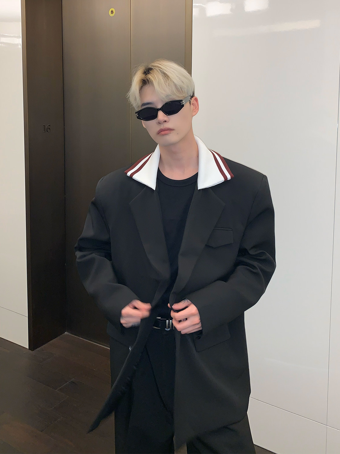 CUIBUJU NICHE KNITTED STITCHED SHOULDER PAD BLAZER MENS VINTAGE PREMIUM SUIT LOOSE SUIT TWO-PIECE SUIT