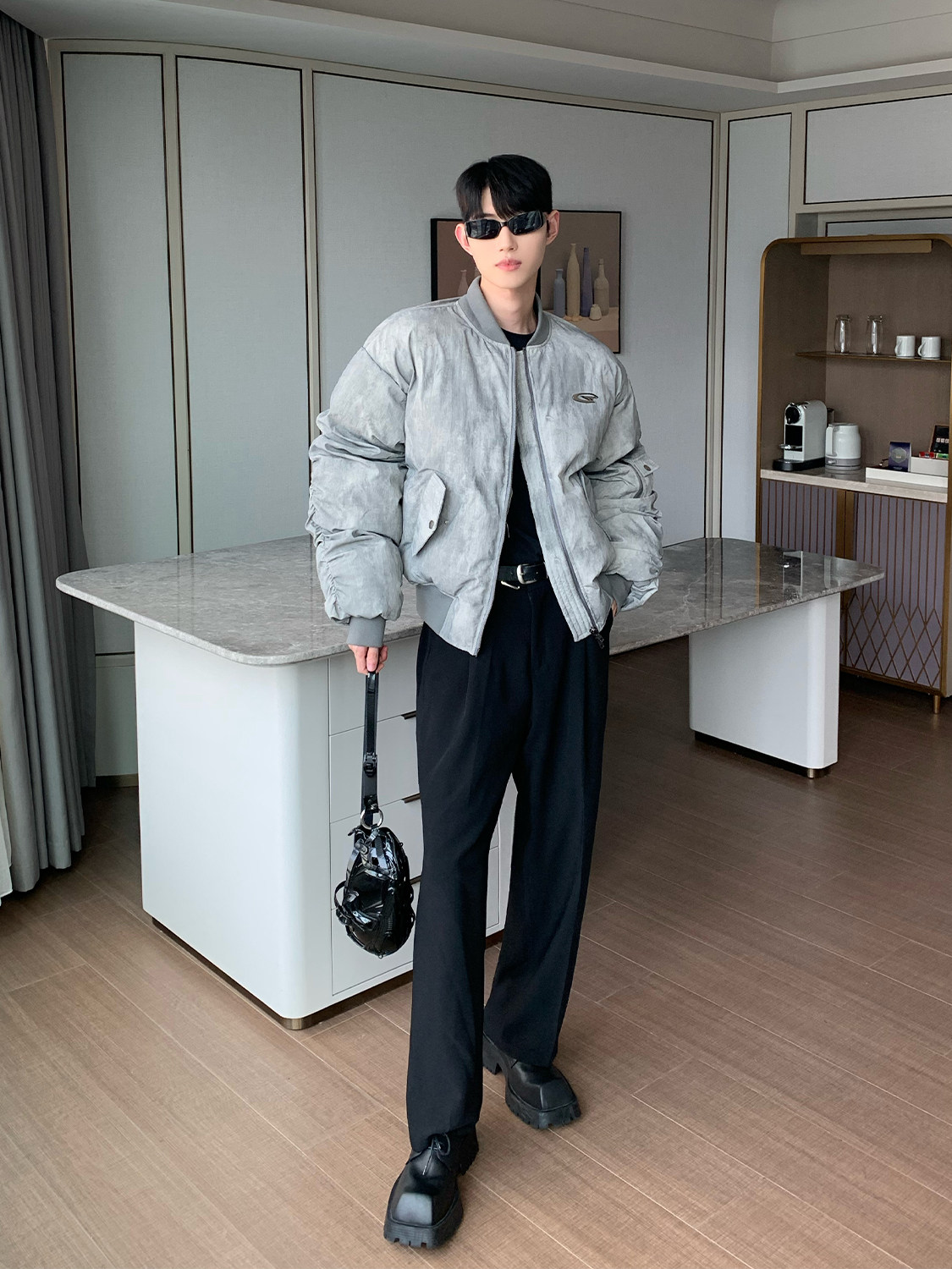 CUIBUJU NICHE PLEATED DESIGN SENSE COTTON JACKET MENS LOOSE WINTER MULTI-POCKET THICKENED WARM BREAD SUIT