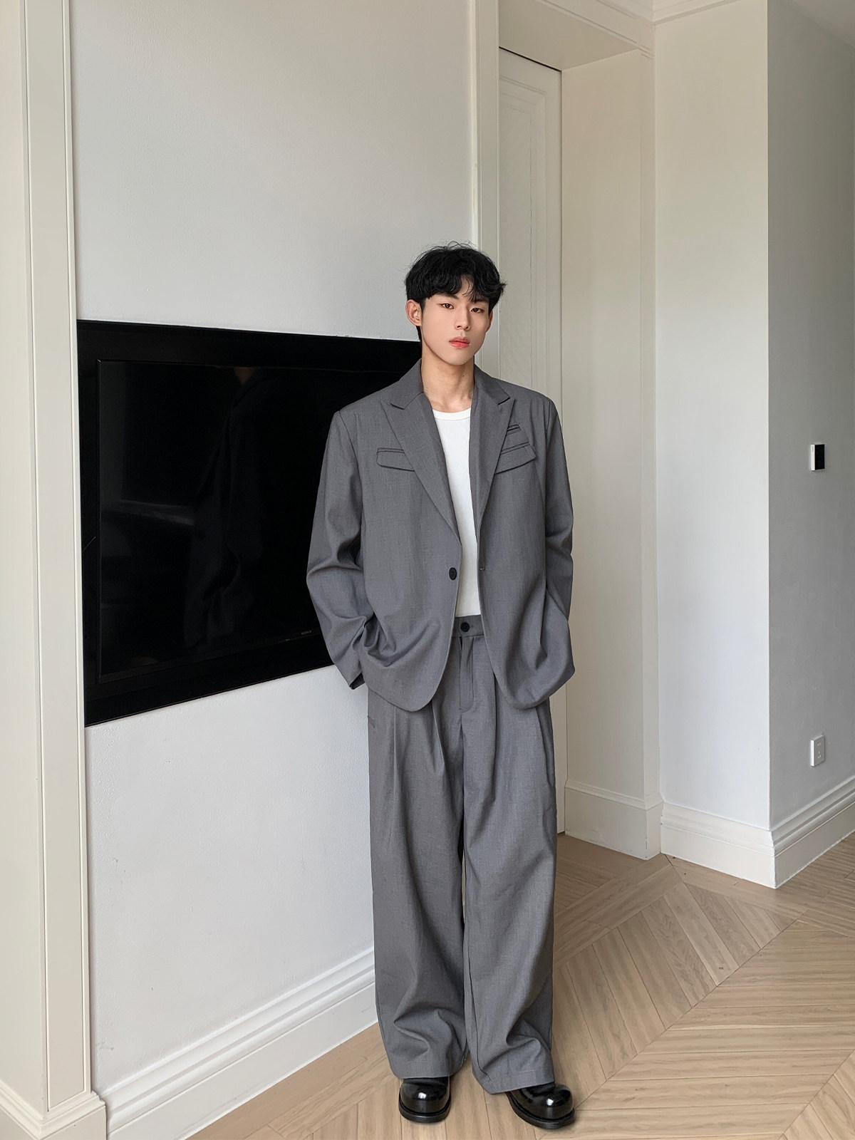 CUIBUJU 한국 패션 고품질 솔리드 컬러 어깨 패드 실루엣 정장 드레이프 다목적 정장 바지 정장