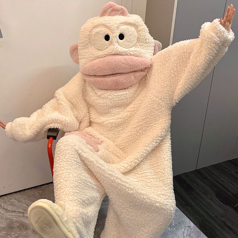 韩版珊瑚绒睡衣套装秋冬长袖