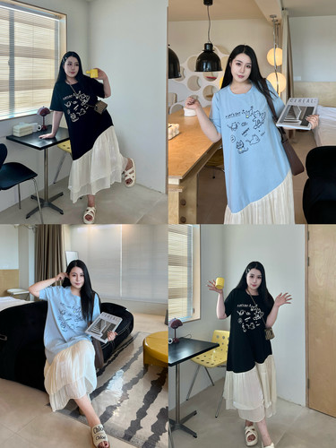 珠光下摆宽松遮肉t裙~